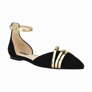 Nine West Brana Pointy Toe Flats - Black/Gold - Ireland (DT8521307)